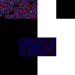 Binary image of a firmware file, showing structured regions alongside large solid white areas of erased flash