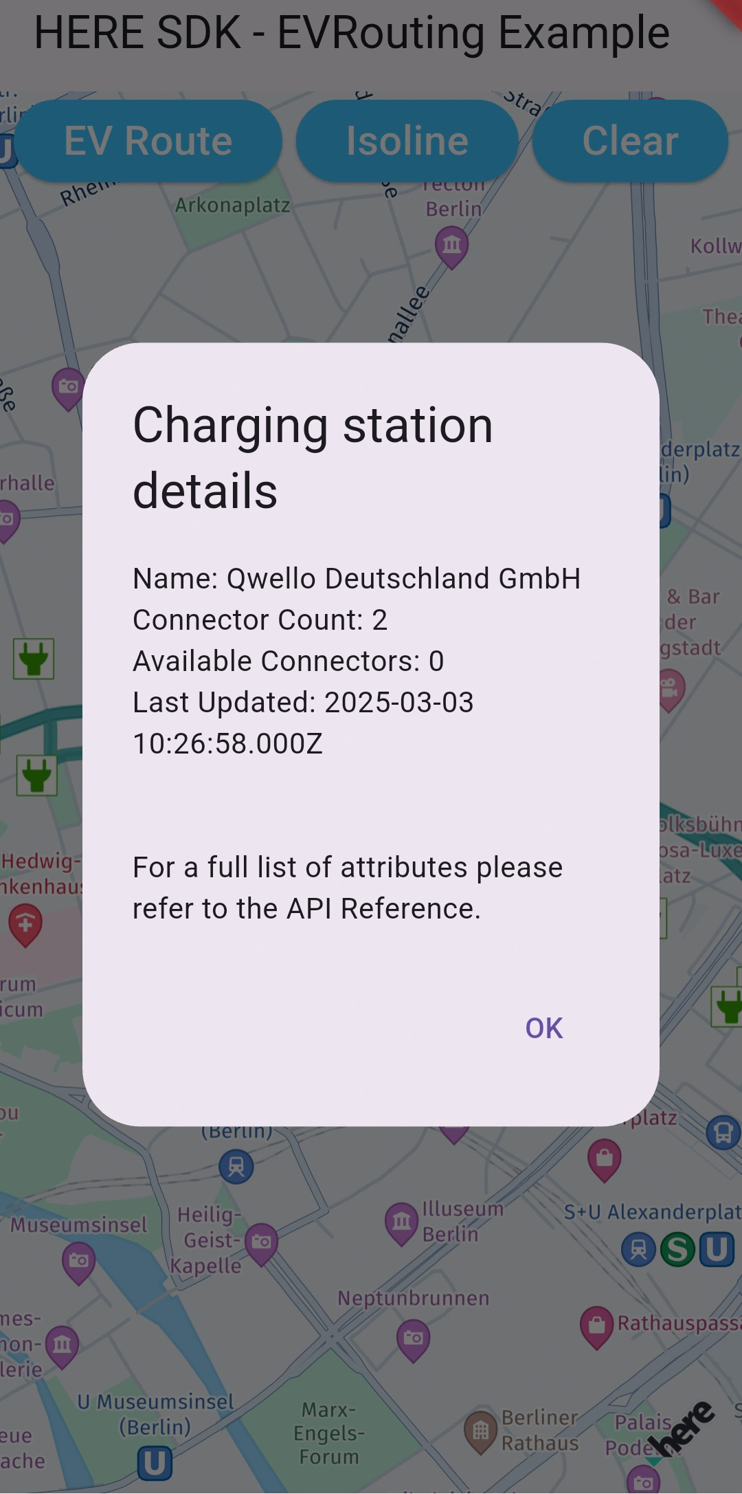 Screenshot: Showing charging station availability details.