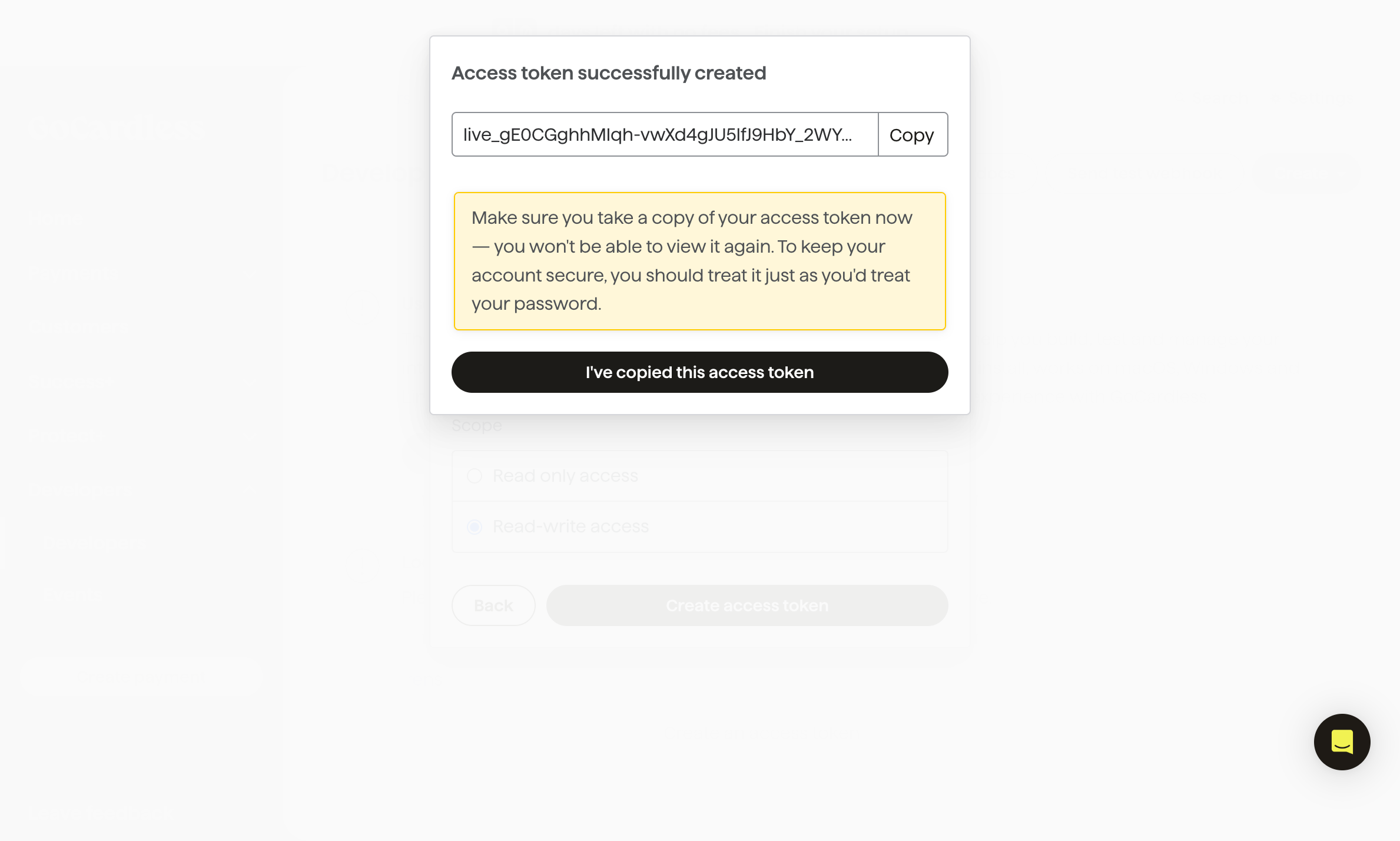 Click “Create Access Token” and copy your new access token