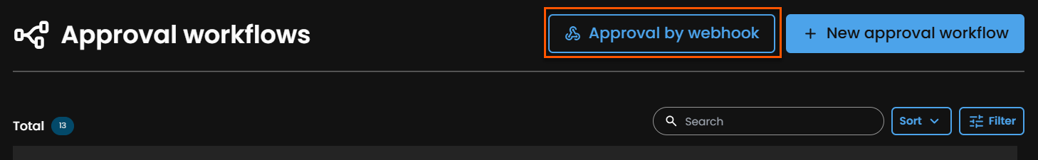 Approval by webhook button on the approval workflows page