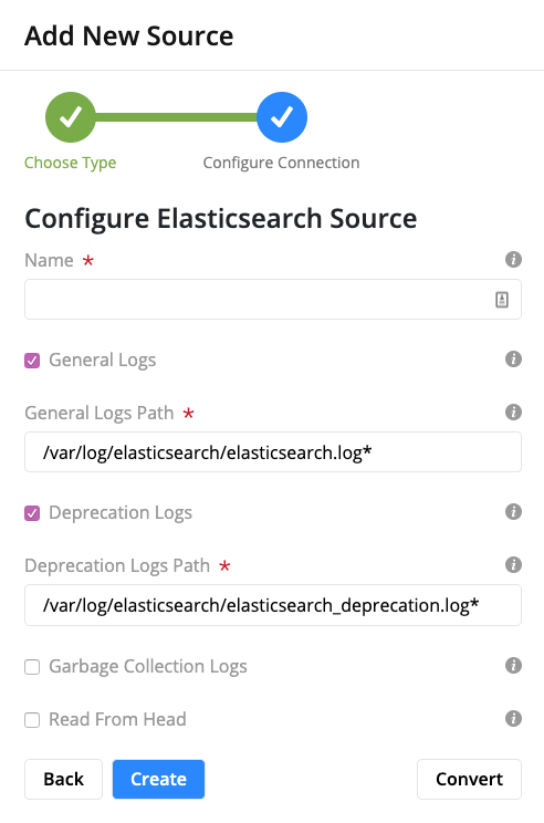 Elasticsearch Log Configuration Form