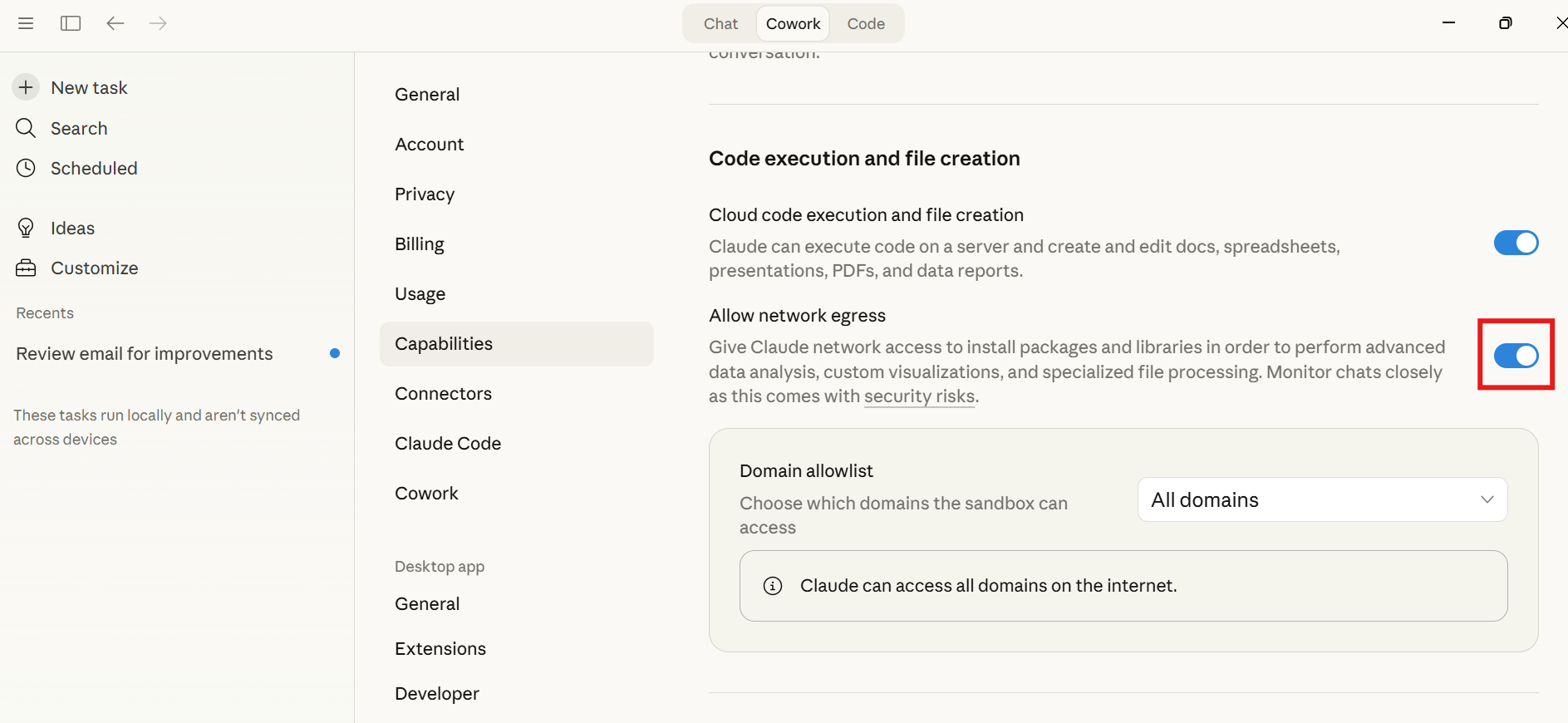 Settings → Capabilities