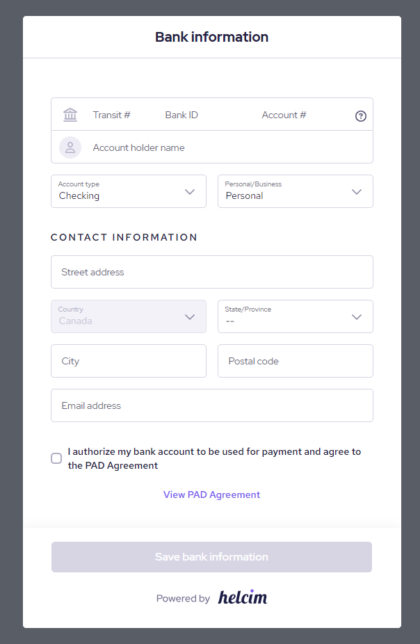 banking information form