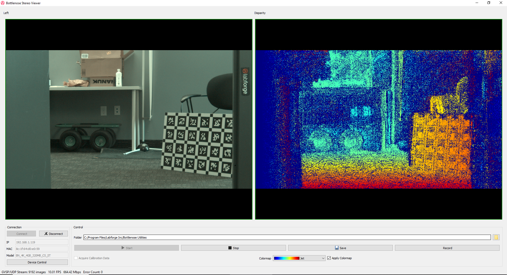 A screenshot of Stereo Viewer displaying disparity and the corresponding left image