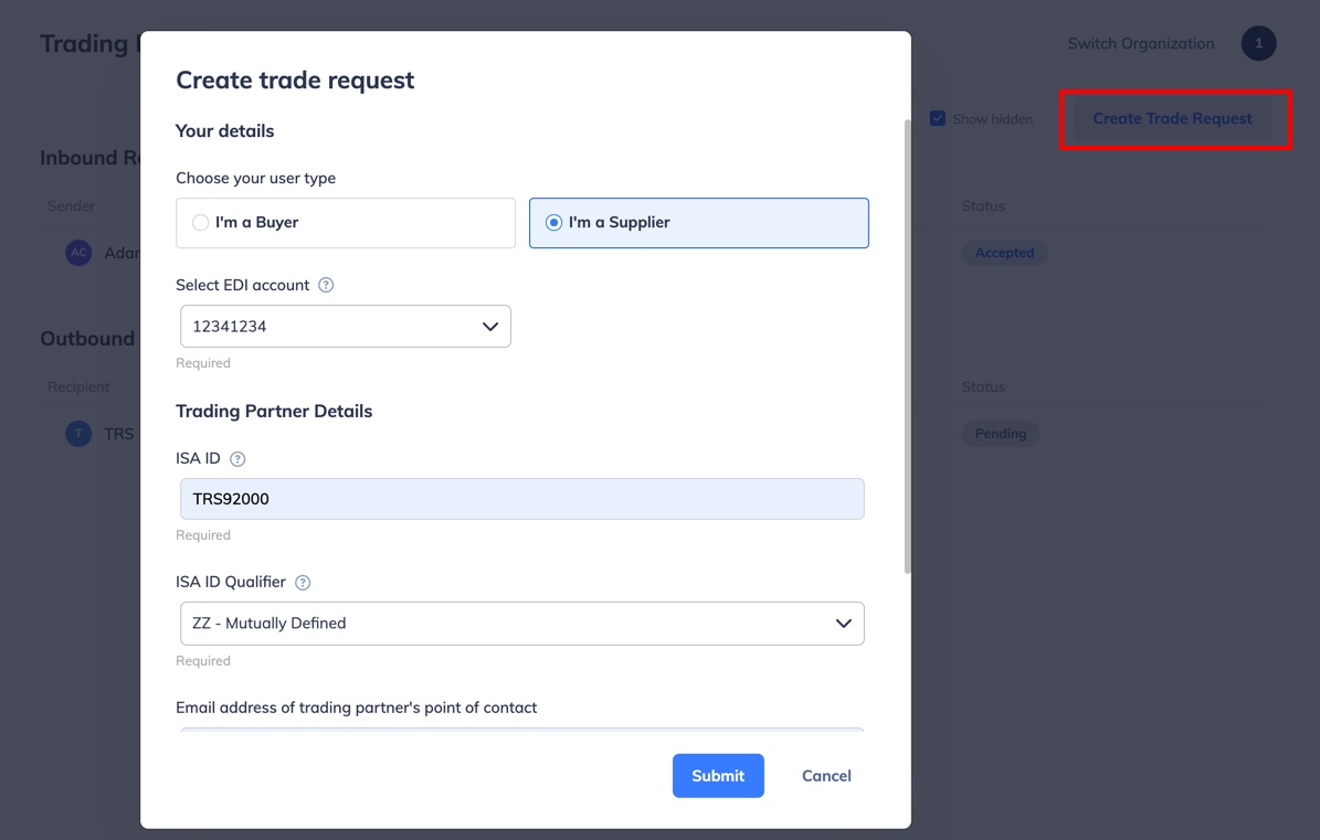 trade request for eth