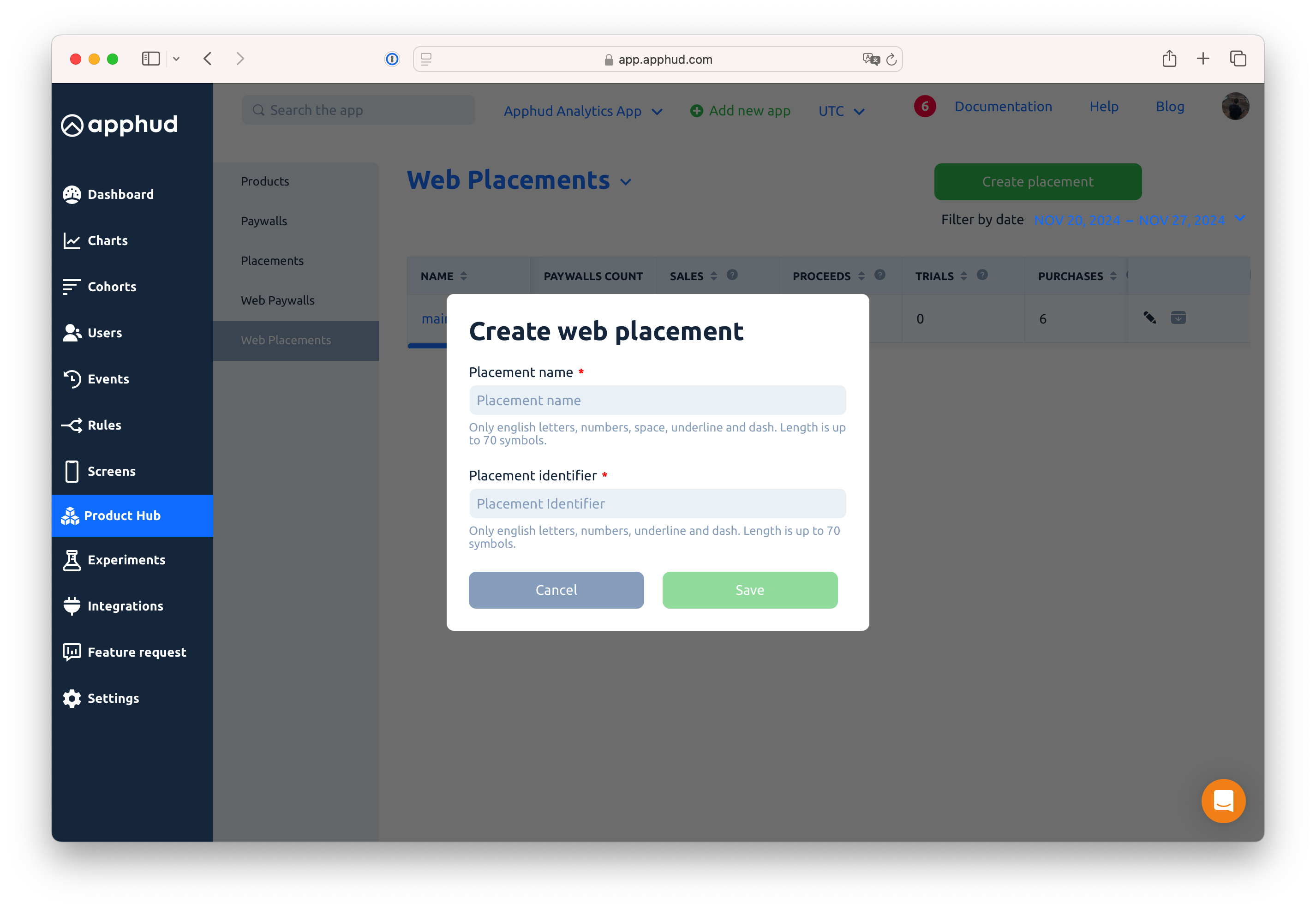 Create Web Placement Example