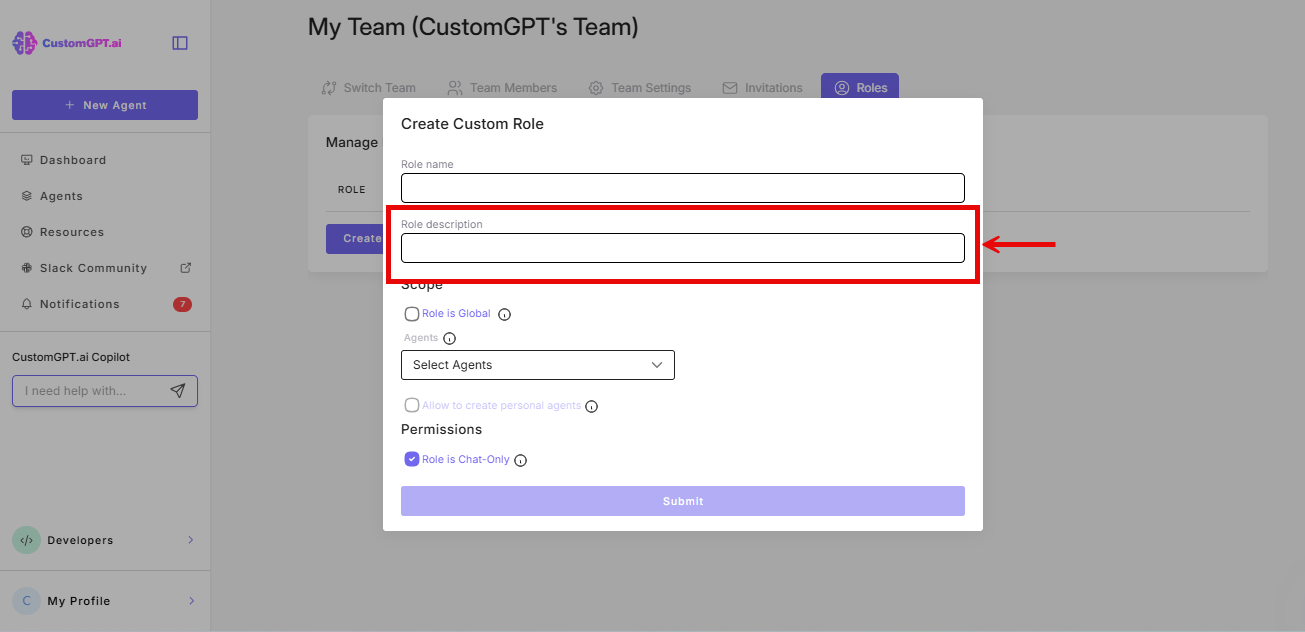 Screenshot: Description field