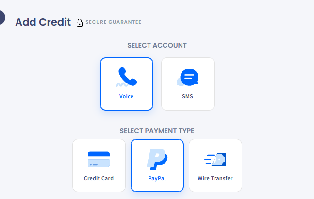 Screenshot of selecting PayPal payment type