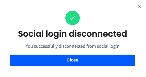 Screenshot of the Social login disconnected message