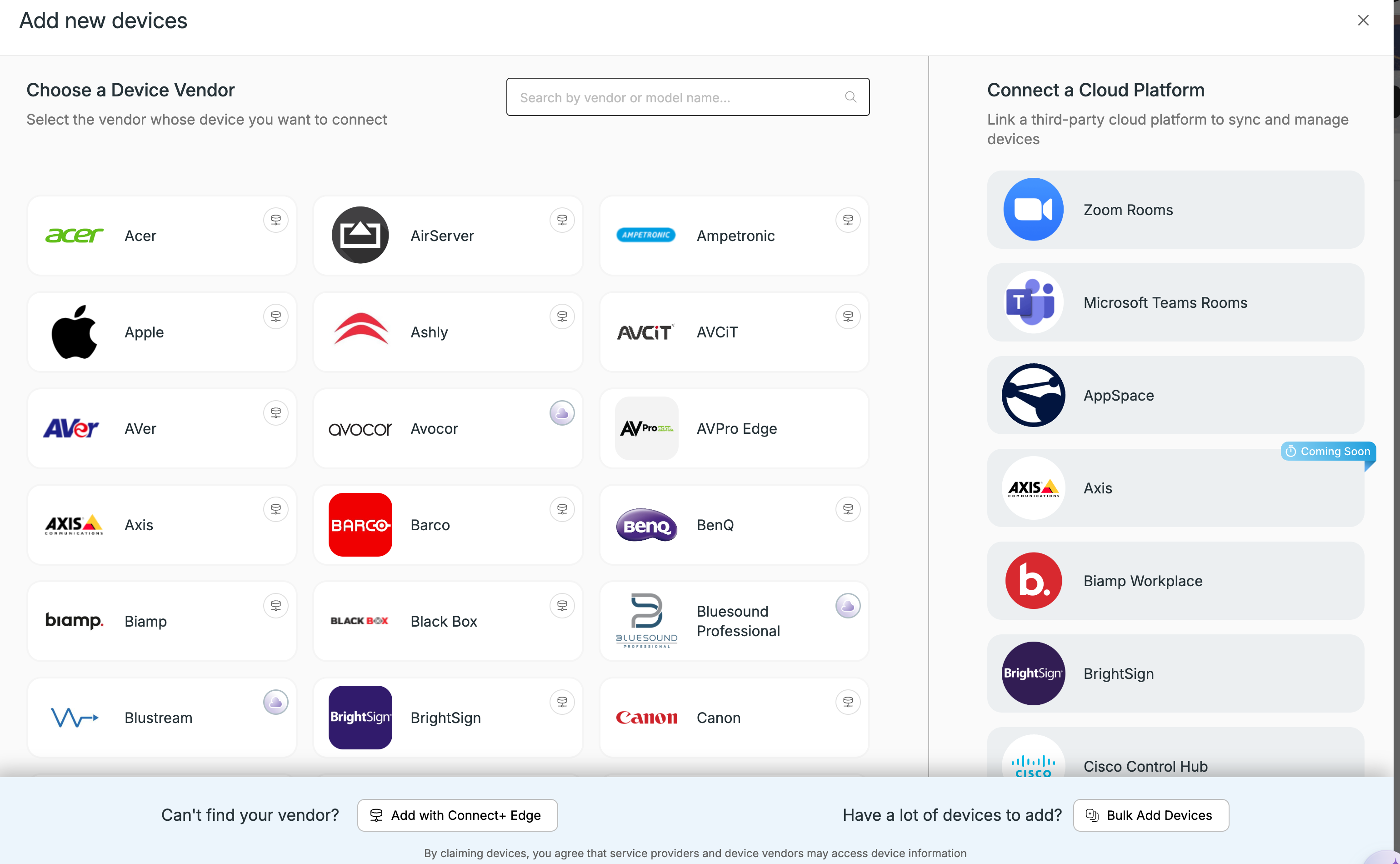 Choose a device vendor.