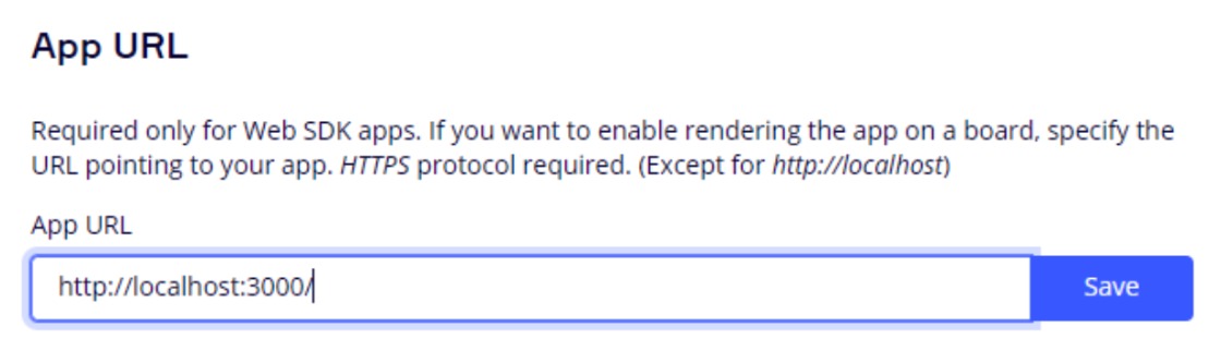 Figure 7. App URL field with the Save button.