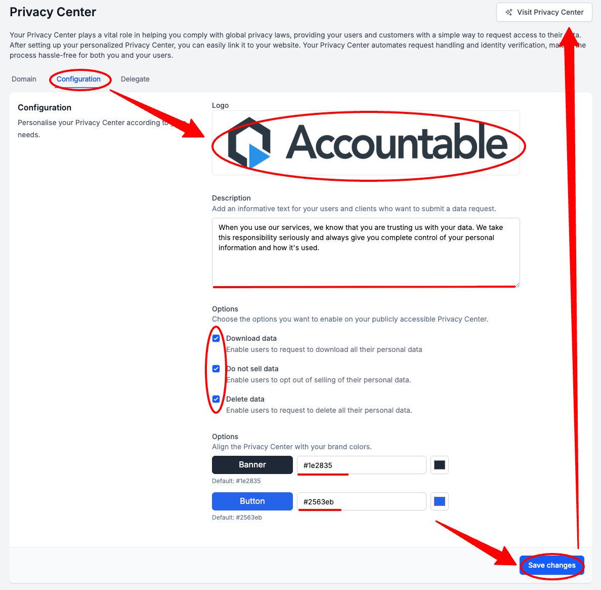 How to Setup Accountable's Privacy Center