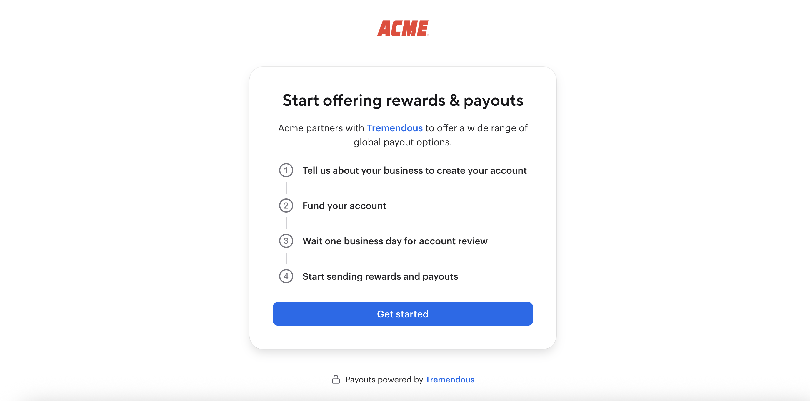 Start of the onboarding flow