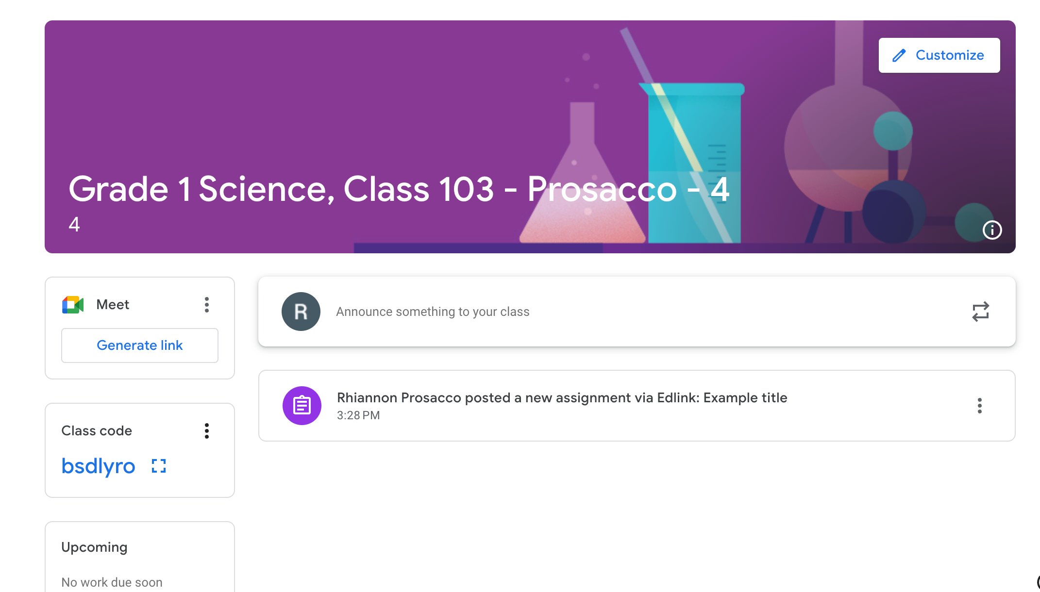 Section: Grade 1 Science, Class 103 - Prosacco - 4 from the teacher view