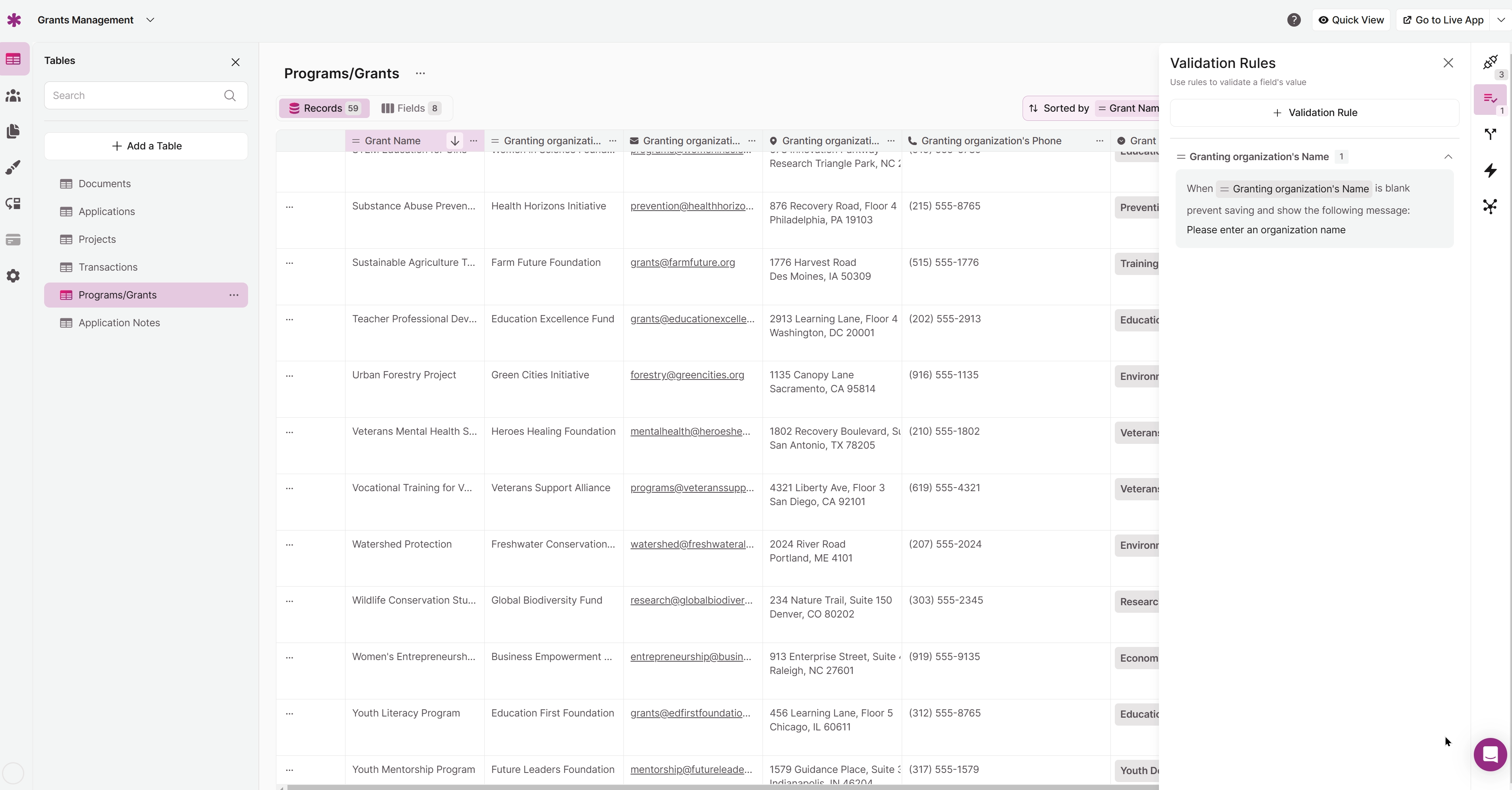 Set up Validation Rules in the DataTable