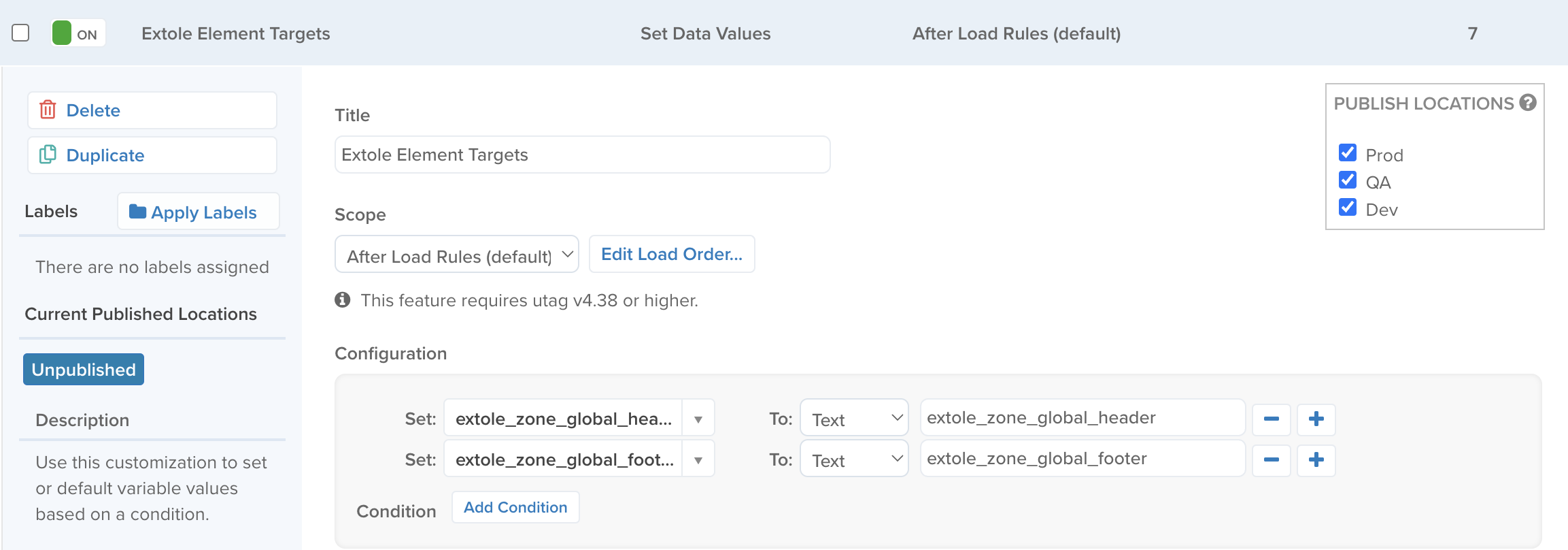 Setting up an Extension for the Global Header Zone in Tealium