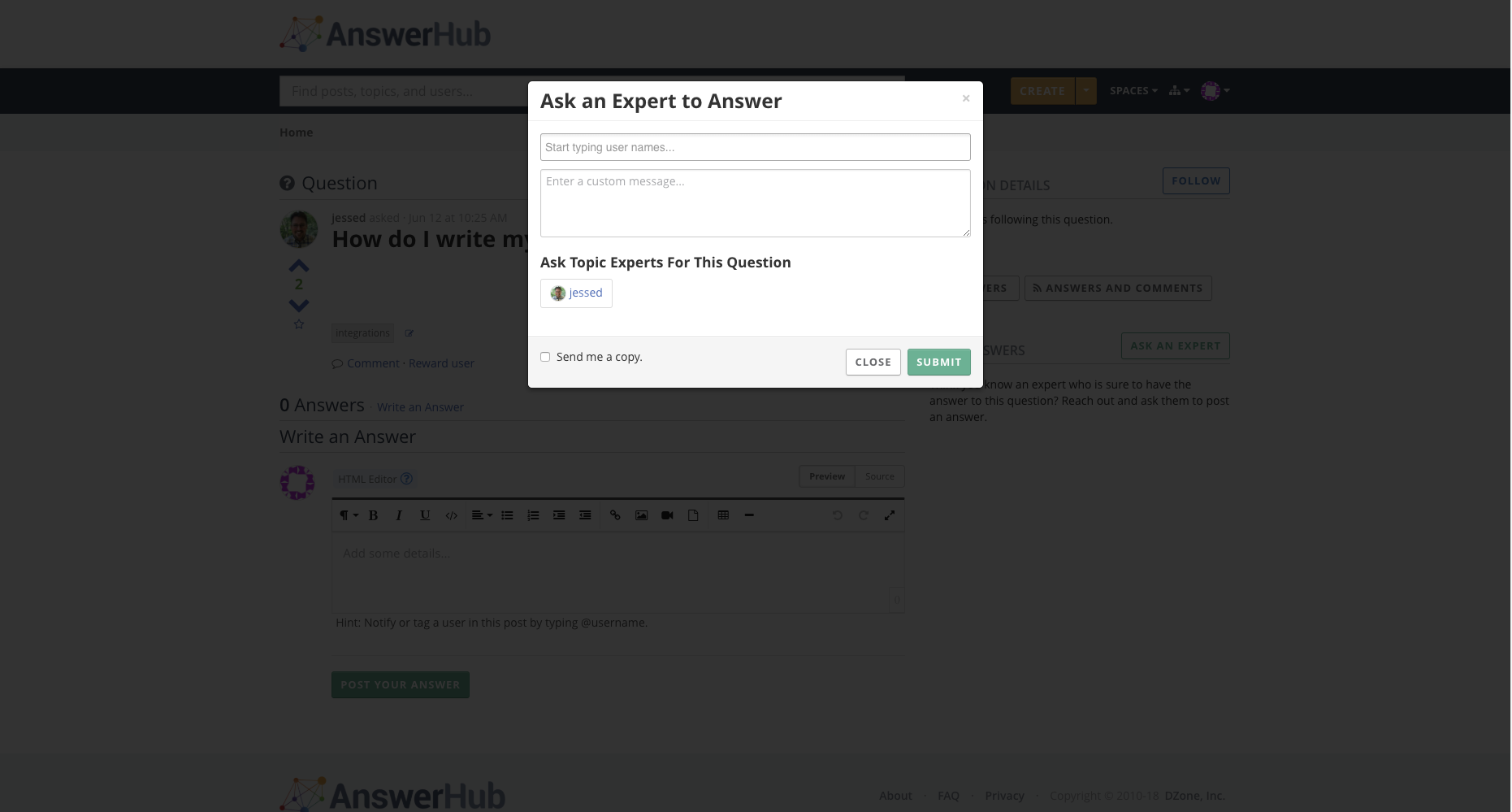 Displays after clicking the "ASK AN EXPERT" button.