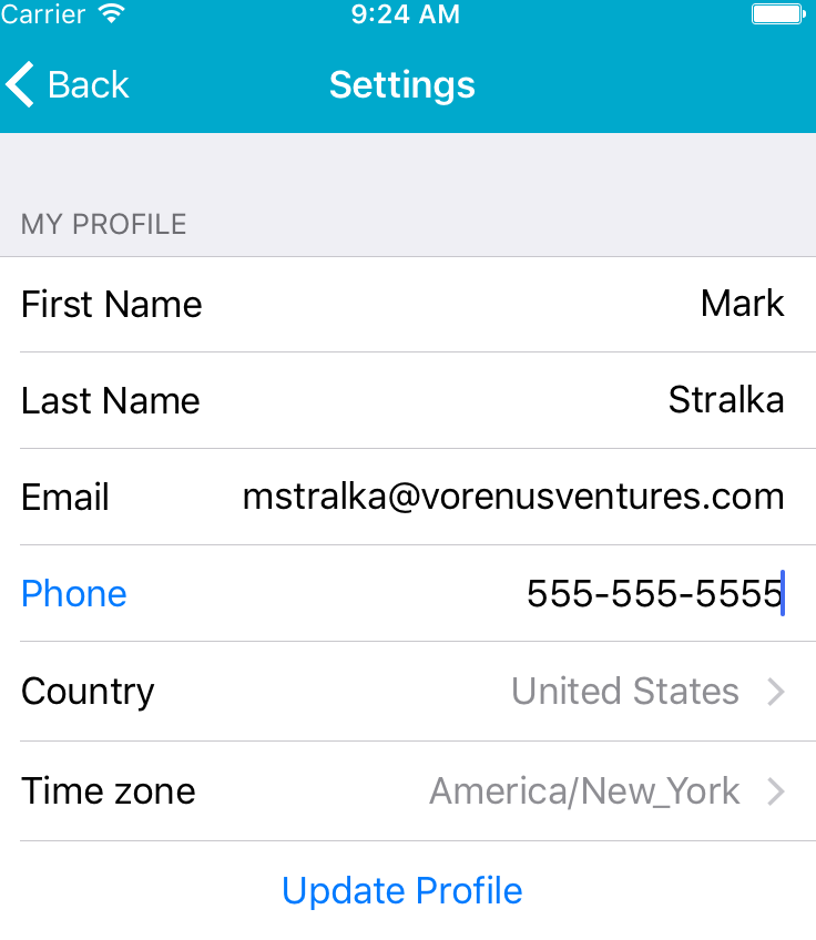 Change your name, email address, phone number, country, or time zone.