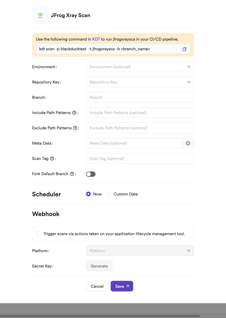 JFrog Xray scan creation