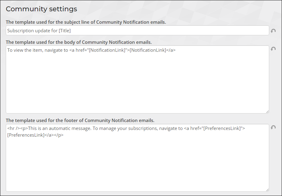 Viewing Community settings