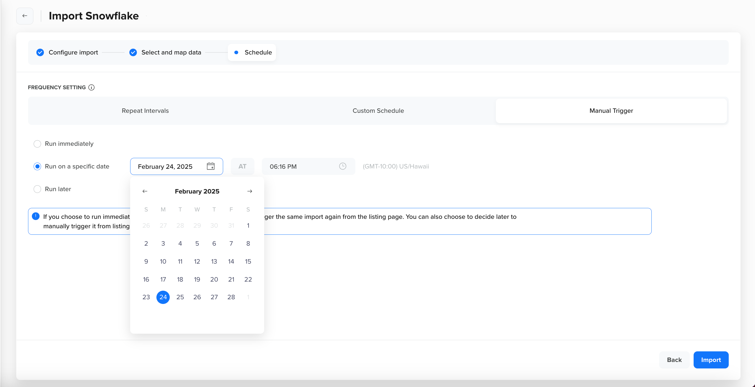 Manual Trigger - Run on a specific date