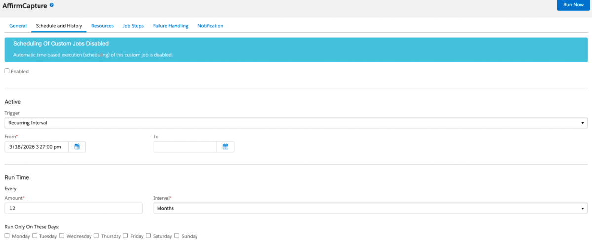 screenshot of the Schedule and History tab