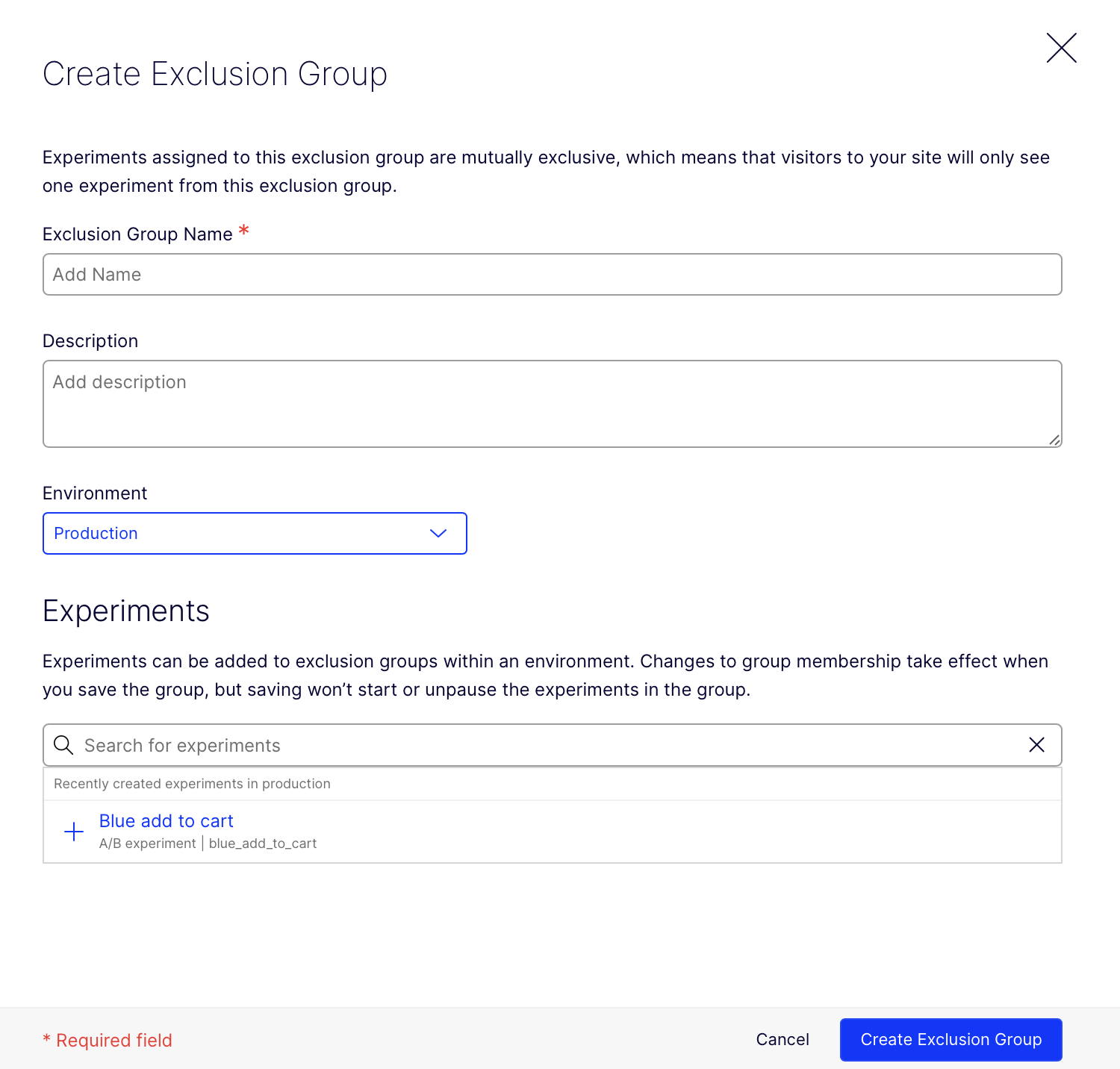 create exclusion group