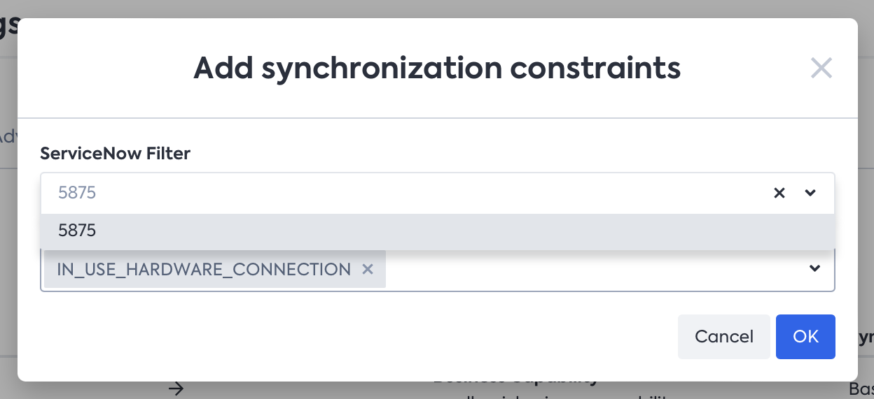 Filter from the ServiceNow side is available to choose from on the SAP LeanIX Mapping UI.