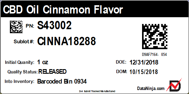 Cannabinoid Product Traceability Barcode