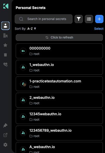 Personal Secrets in dark mode