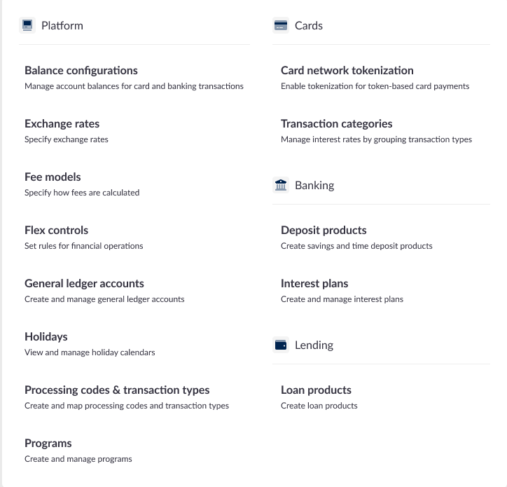 Configurations menu 