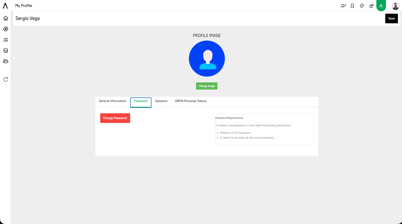 My Profile — Password tab