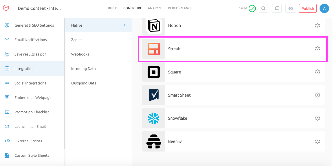 Streak integration