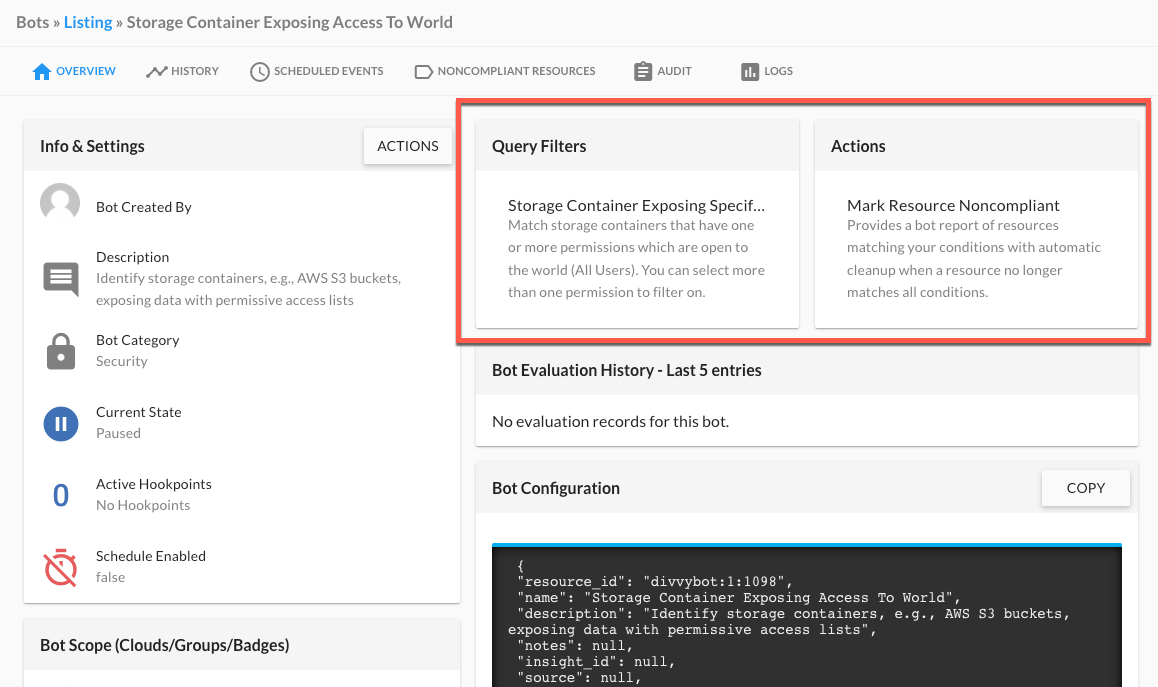 Bot Overview Page -  Query Filters & Actions