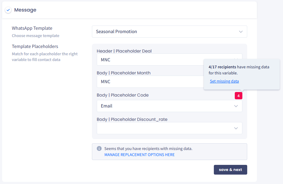 Screenshot of the icon with the number of recipients with missing data