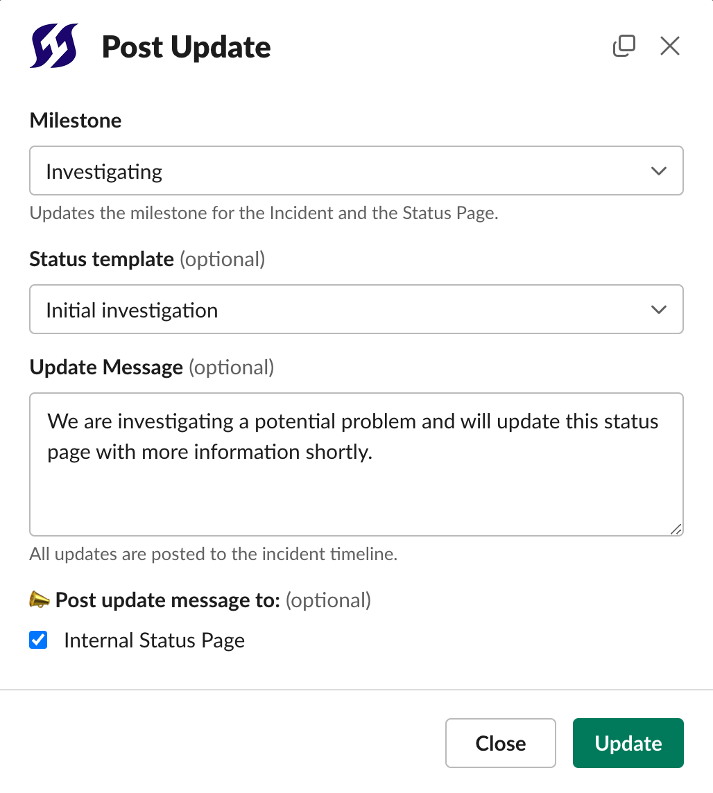 Using a status template when posting updates from Slack