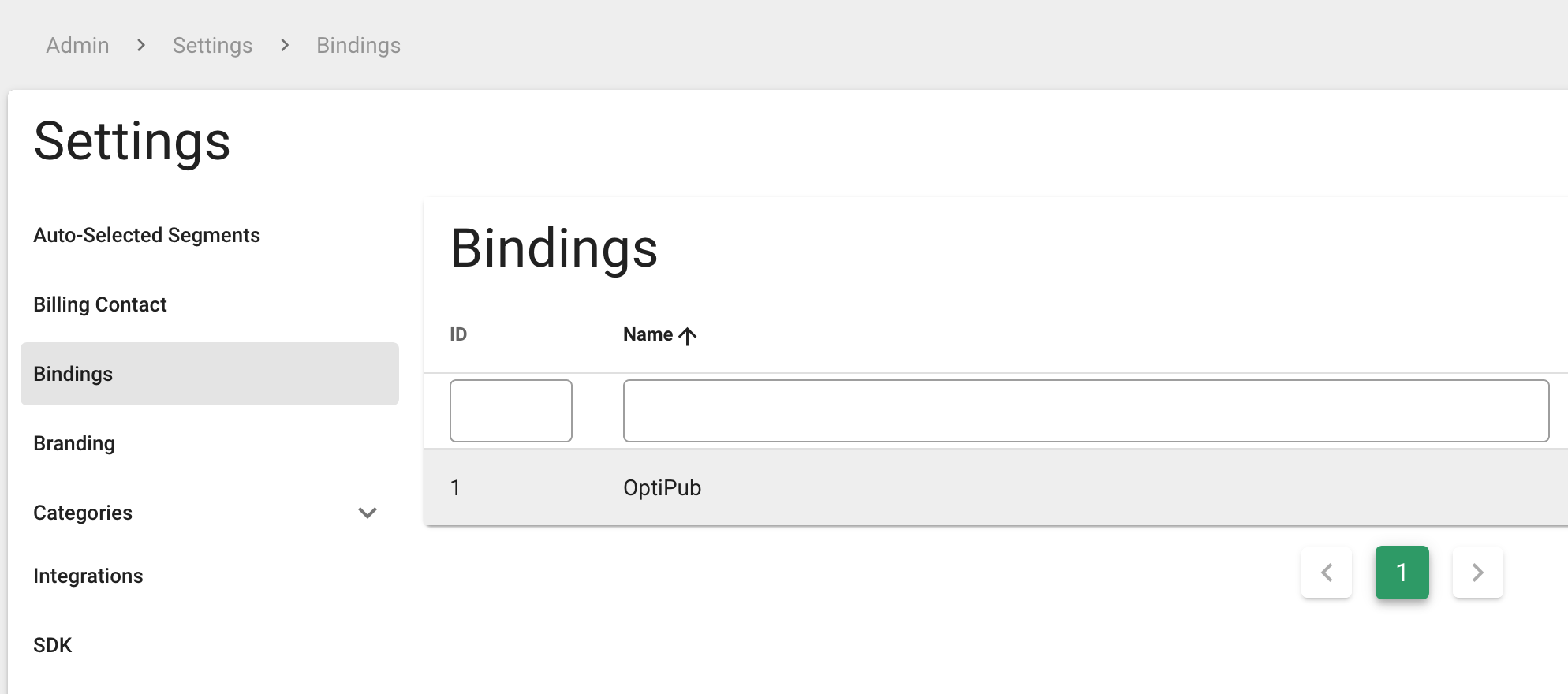 Screenshot of Bindings