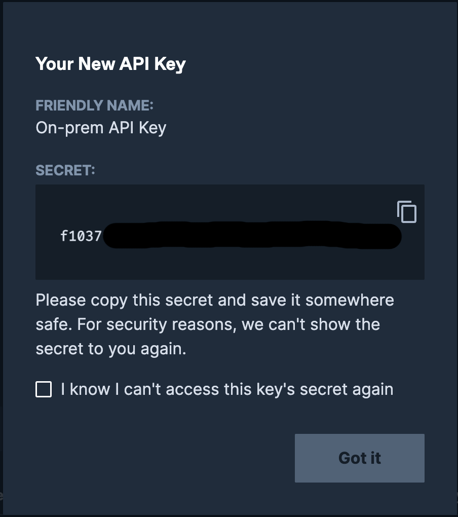 API Key secret display