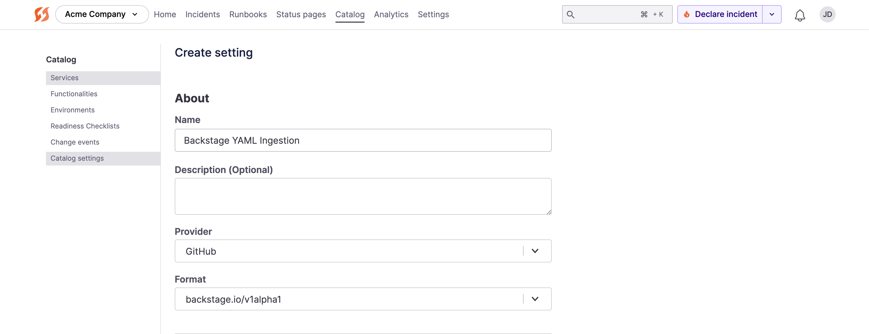 Catalog ingestion settings