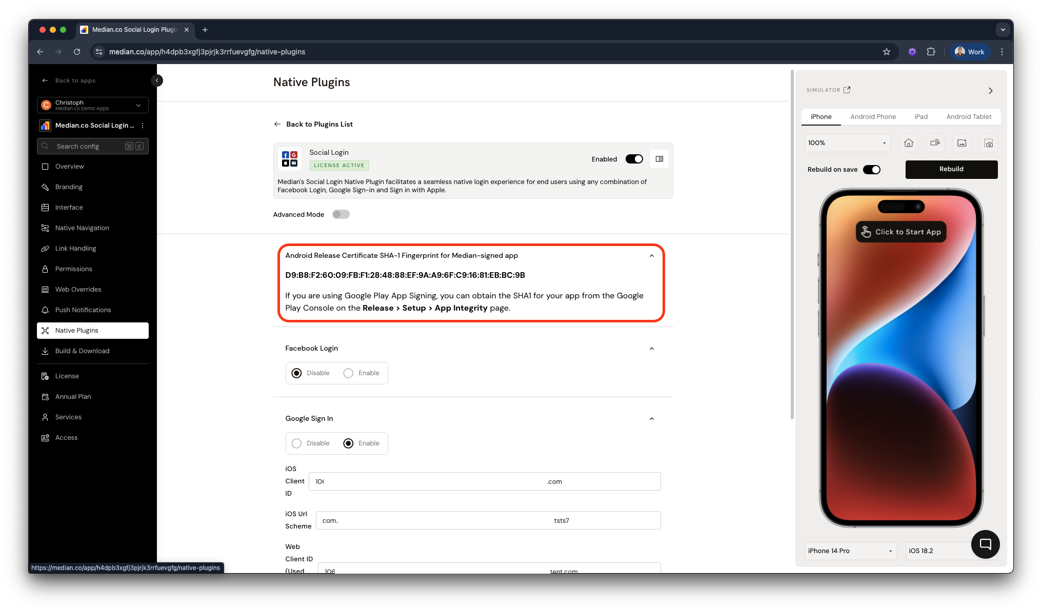 Android Release Certificate SHA-1 Fingerprint
