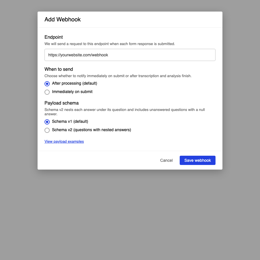 Add Webhook dialog