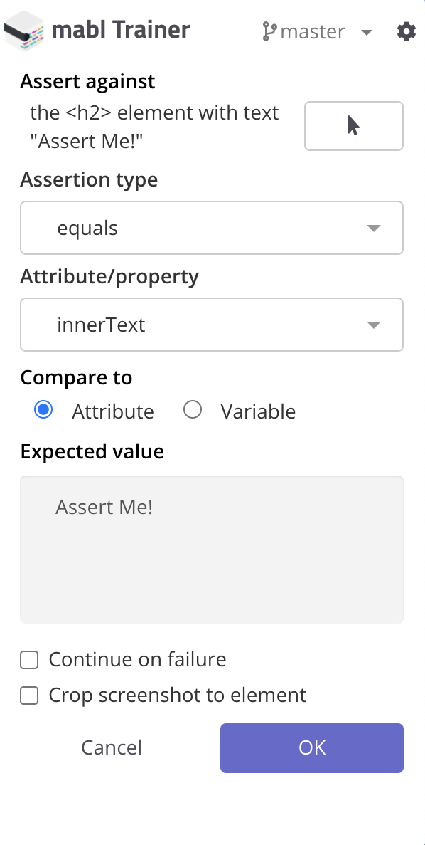 Element assertion options