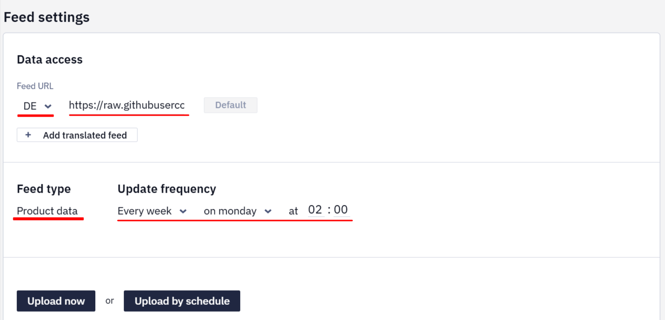 Expanded list of update frequency options: Every day, Every week, Another period