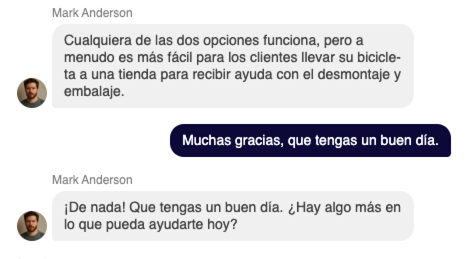 James, who speaks Spanish, sees messages from Mark automatically translated into Spanish.