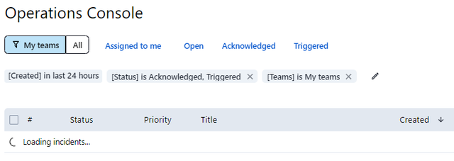 A screenshot of the PagerDuty UI indicating that incidents in the Operations Console are loading