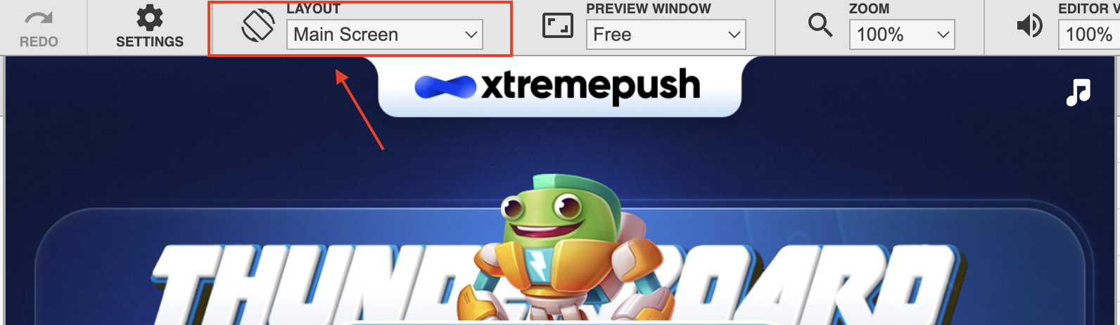 Navigating to the **Main Screen** layout in the Editor