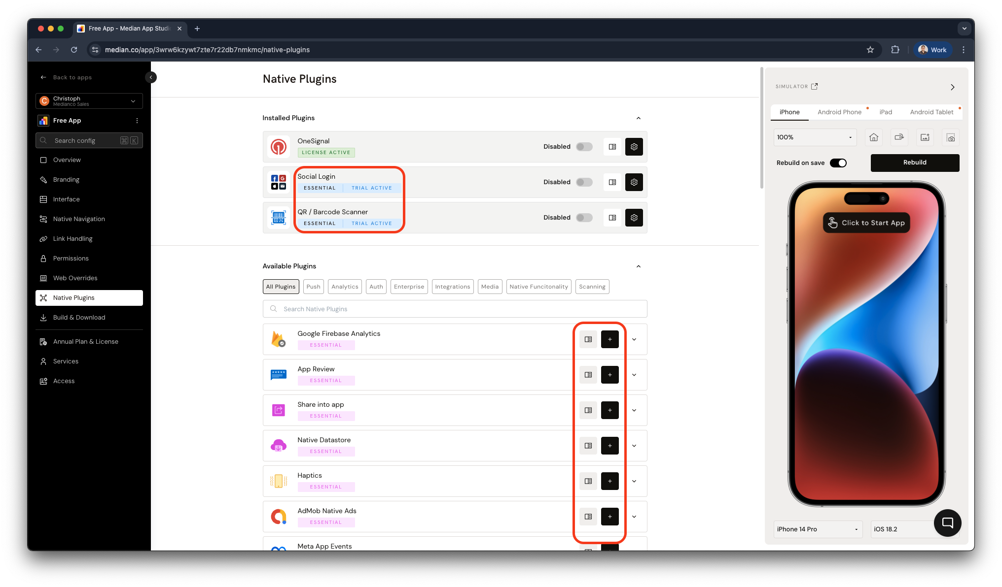App Studio - Plugin Trials