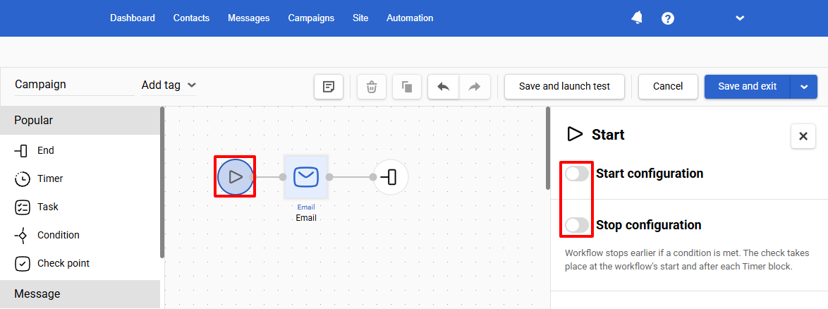 Start block settings