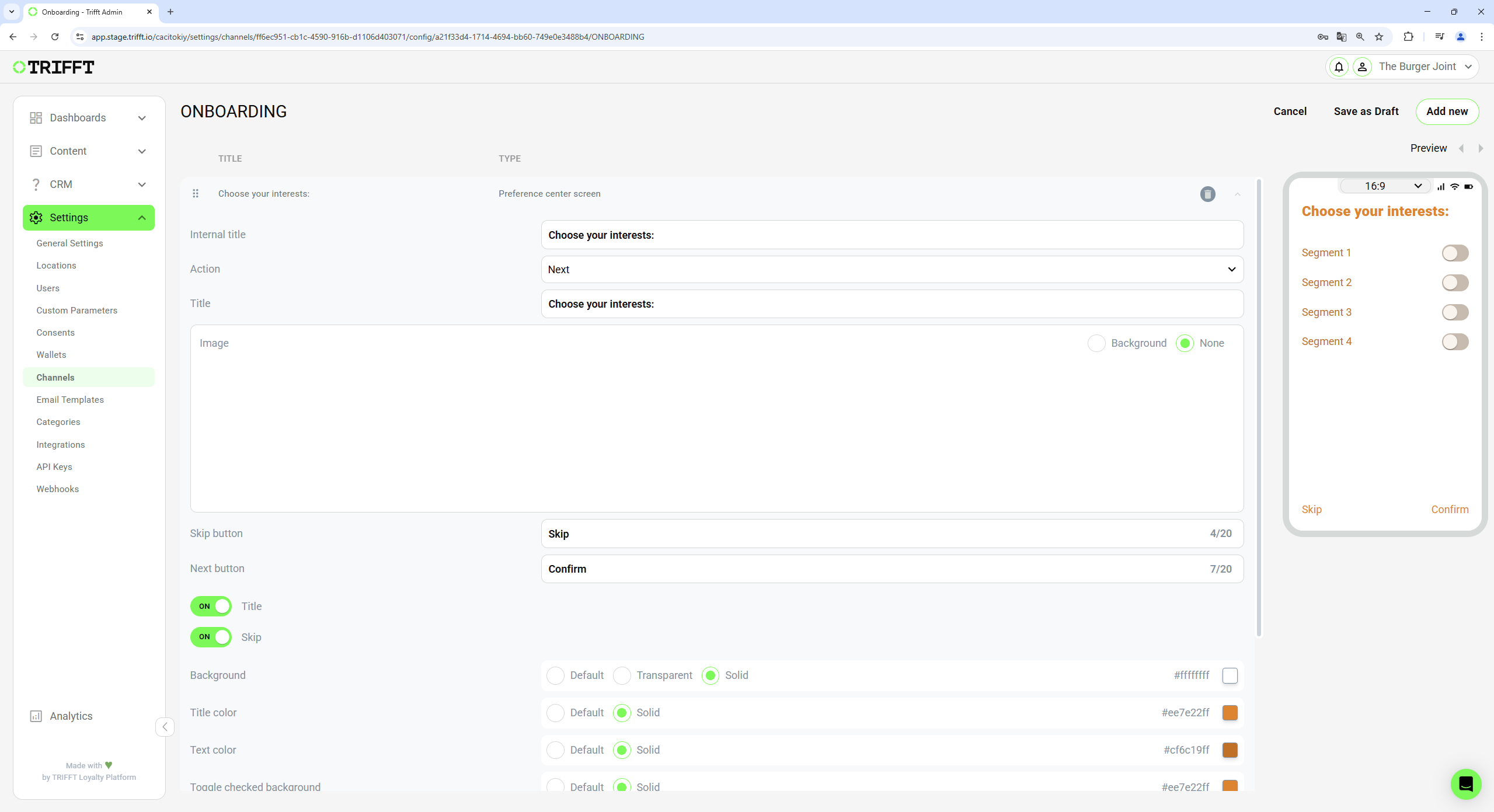 Settings of the onboarding screen so customer can access Public Segments right after the registration