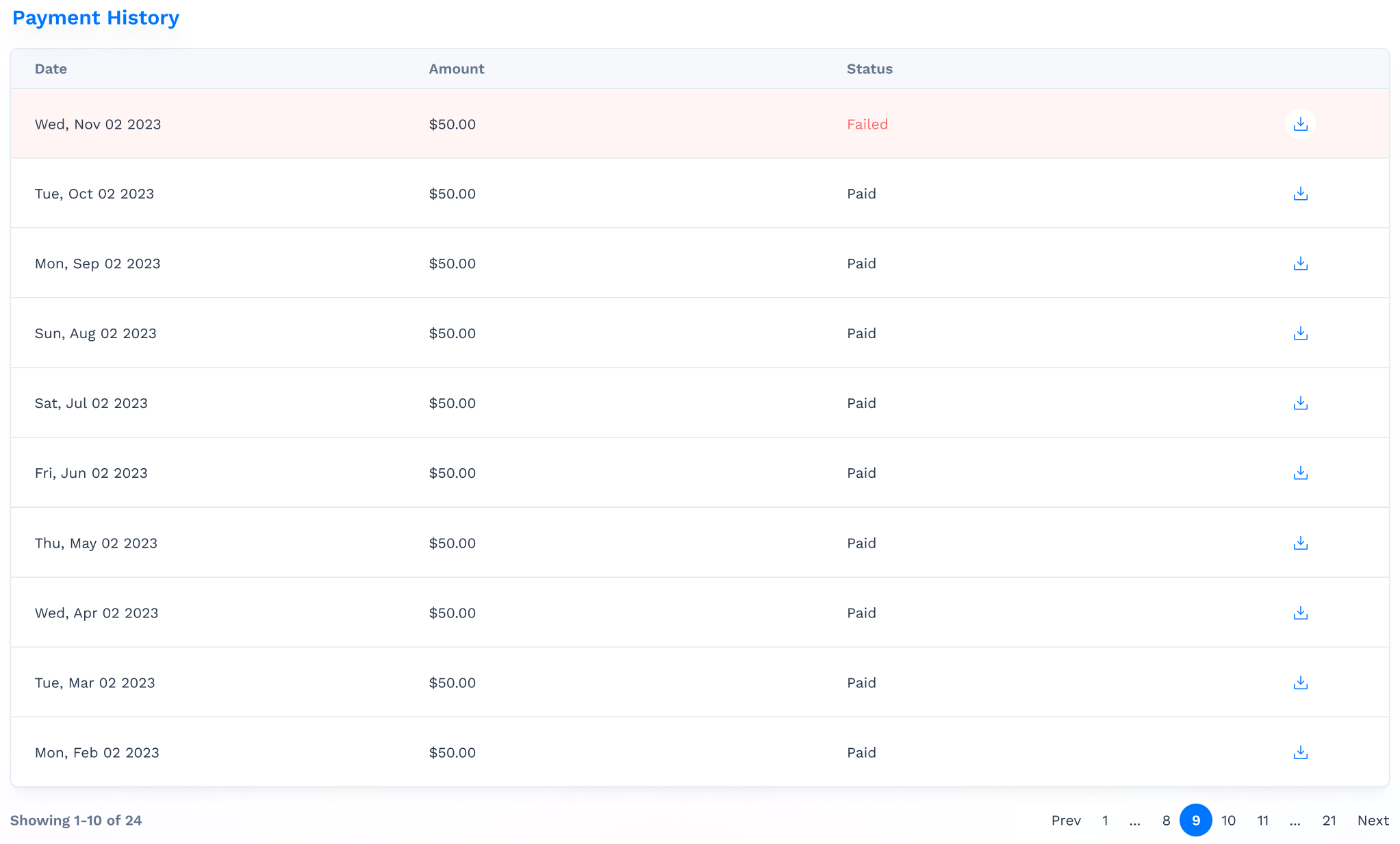 Billing Payment History